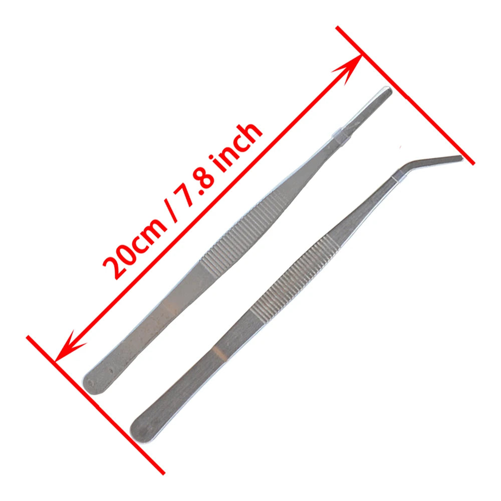 20cm 7.9 Inch Stainless Steel Straight Blunt Tweezers Serrated Tip Daily Garden Tool Plant Curved Tweezers