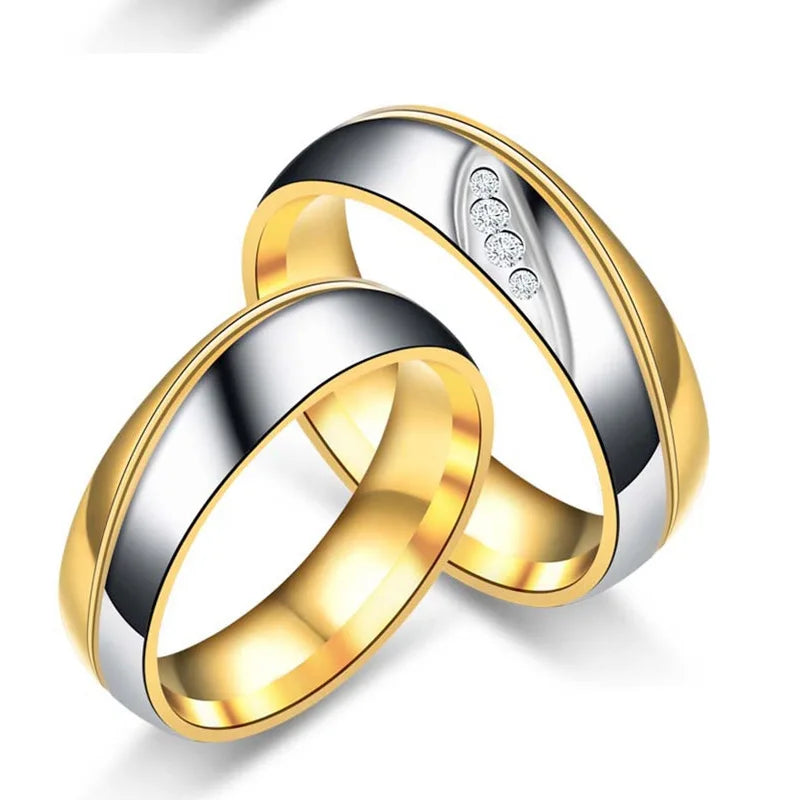 18k Gold Plated Diamond Promise Rings Stainless Steel Engagement Rings High Polished Zircon Couple Rings