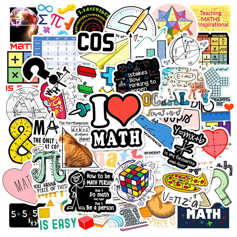 Funny Cartoon Pi Symbol Mathematics Decals Formula for Math Lover Math Sticker