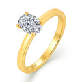 Women's 925 Sterling Silver Gold-Plated Oval Zircon Diamond Solitaire Engagement Ring Wedding Jewelry for Ladies
