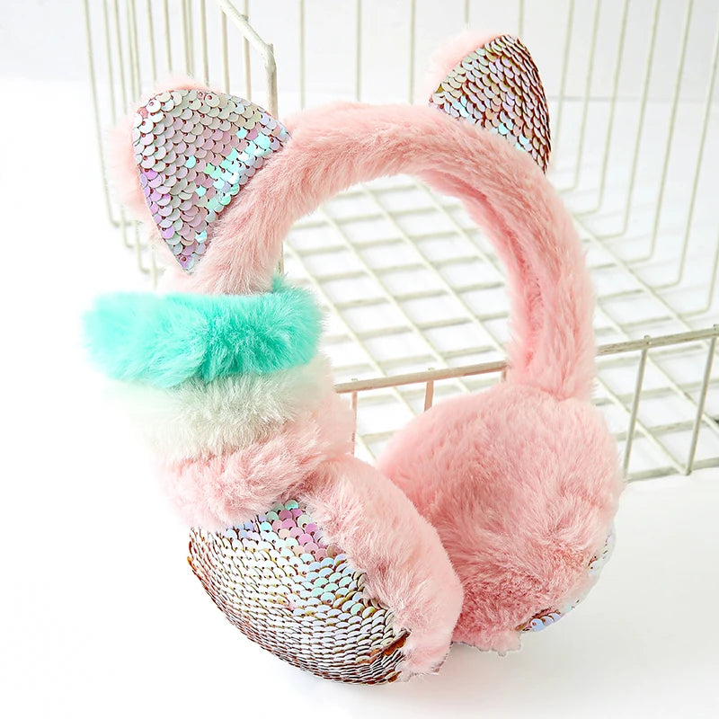 Wholesale Ear Muffs Winter Warmer Earmuffs Solid Color Earlap Gitter Sequin Earmuff With Sheadline