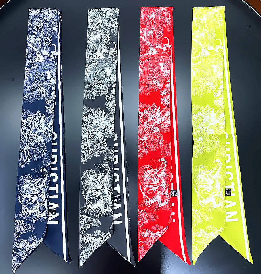 Wholesale Luxury Handle Wraps Scarf Two-Edge Imitate Silk Head Shawl with Narrow Ribbon Traditional Scarves & Shawls Bag Tied