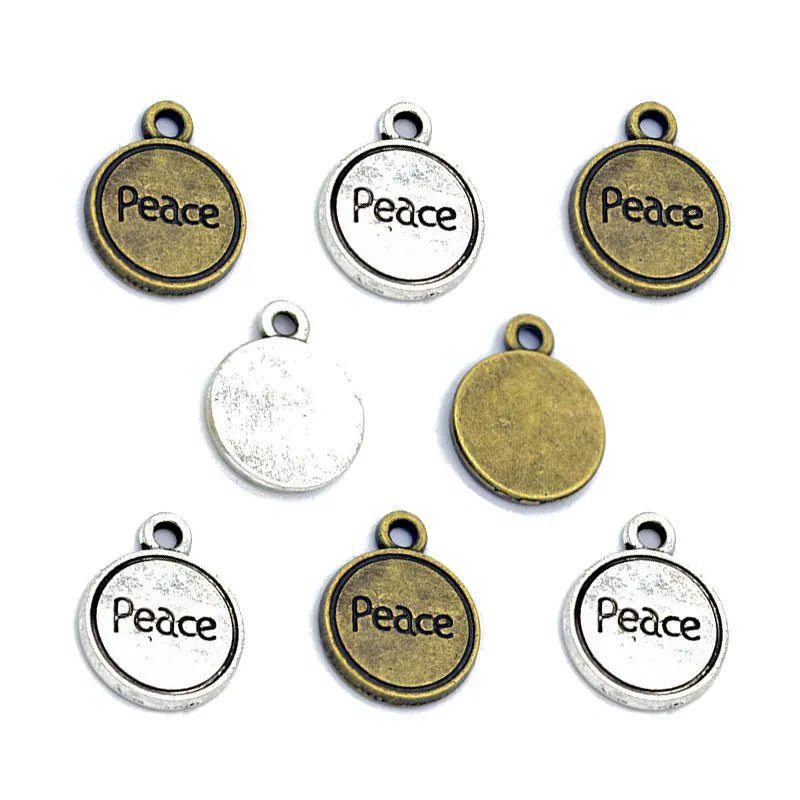 Antique Silver Color Metal Alloy Round Alphabet Peace Charms Pendants Diy Jewelry Accessories 17*13mm S224