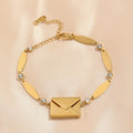 Fashion Customized Letter Envelopes 18K Gold Stainless Steel Bracelet Cubic Zircon Openable Envelope Couple Bracelet