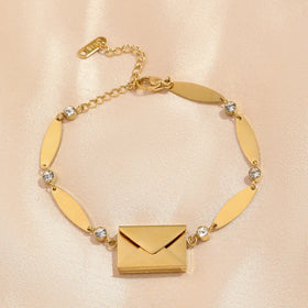 Fashion Customized Letter Envelopes 18K Gold Stainless Steel Bracelet Cubic Zircon Openable Envelope Couple Bracelet