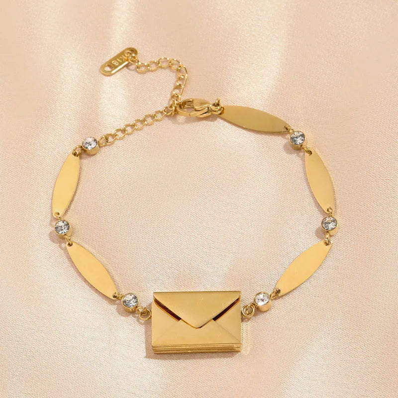 Fashion Customized Letter Envelopes 18K Gold Stainless Steel Bracelet Cubic Zircon Openable Envelope Couple Bracelet