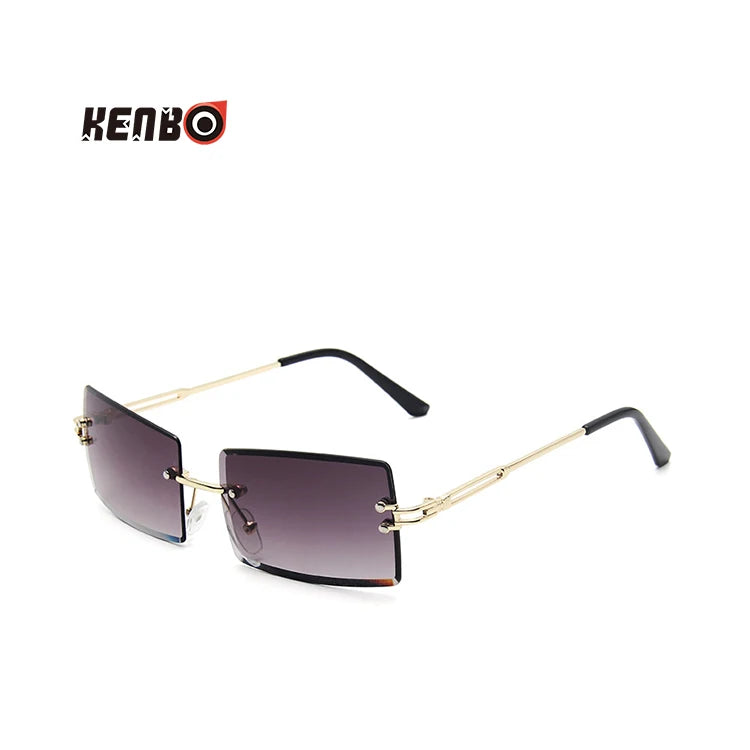 Kenbo Eyewear High Quality Metal Gradient Vintage Small Rectangle Rimless Sunglasses for Women