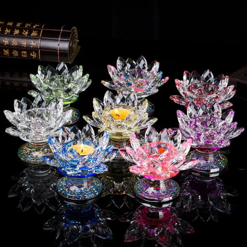 New Gifts K9 Glass Crystal Lotus Flower Wedding Gifts Candle Holders Feng Shui Crafts Glass Lotus