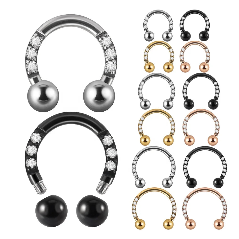 Surgical Steel 16G Horseshoe Barbell Front PaveZircon Nose Ring Hoop Labret Lip Ear Cartilage Tragus Daith Piercing Jewelry