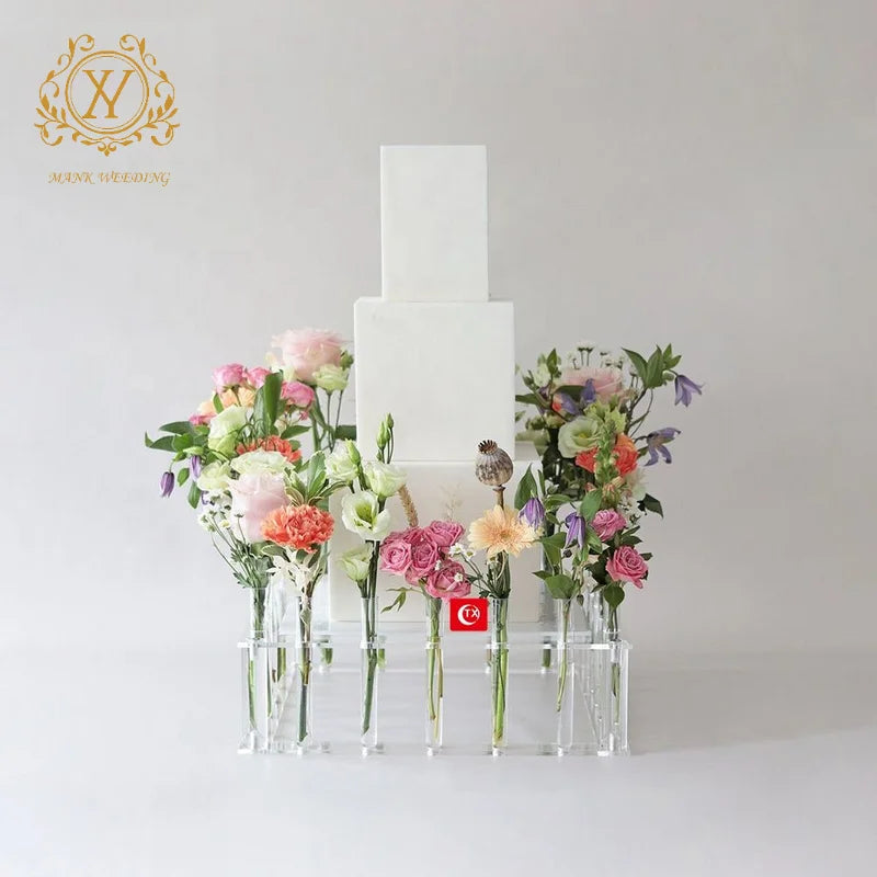 Multi Functional Dessert Table Clear Acrylic Centerpieces Tube Flower Vase Square Cake Display Stand Other Wedding Decoration