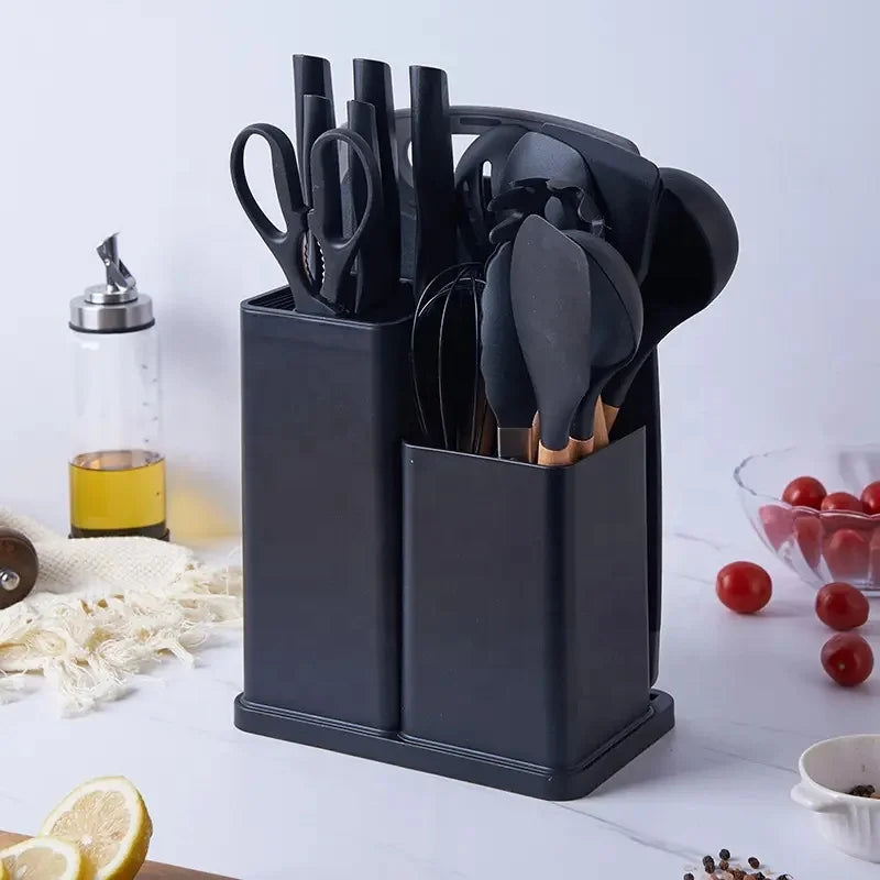 19 Pieces in 1 Set Silicone Kitchen Accessories Cooking Tools Kitchenware Silicone Kitchen Utensils With Wooden Handles