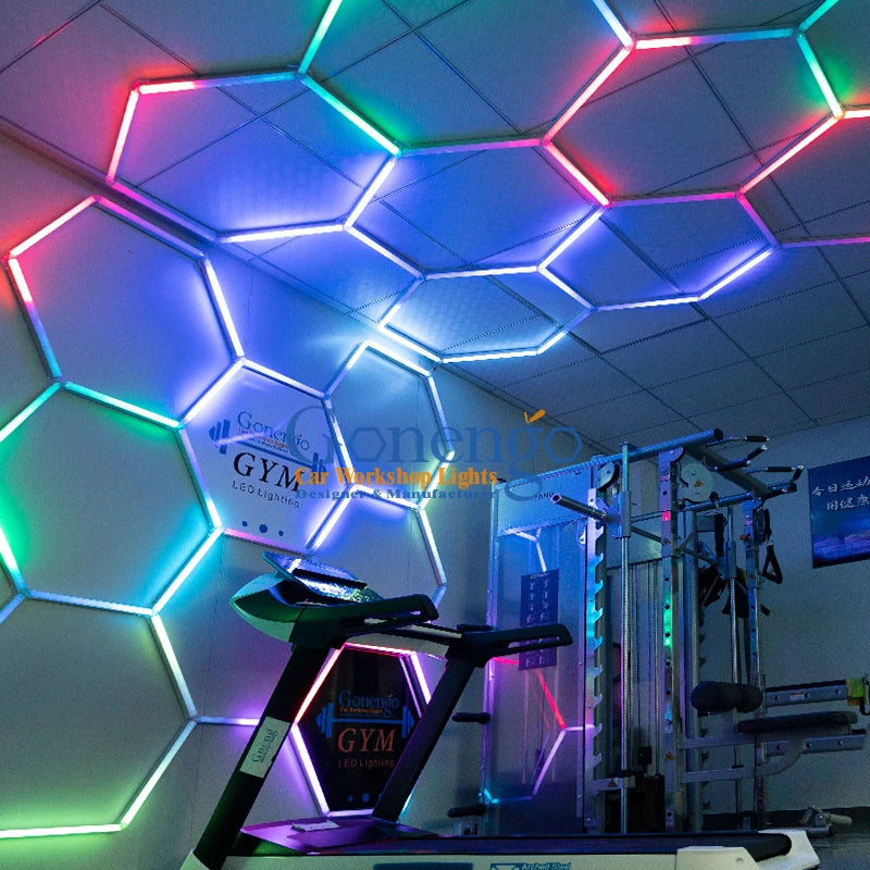 European Market Creative Pink Green Orange Rgb Multicolor Hexagon Gym Styling Lights