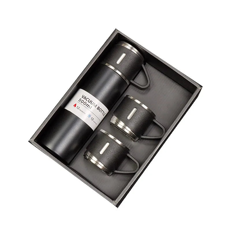 Portable Vacuum Bottle Cup Set Thermos Double Wall Stainless Steel Water Flask