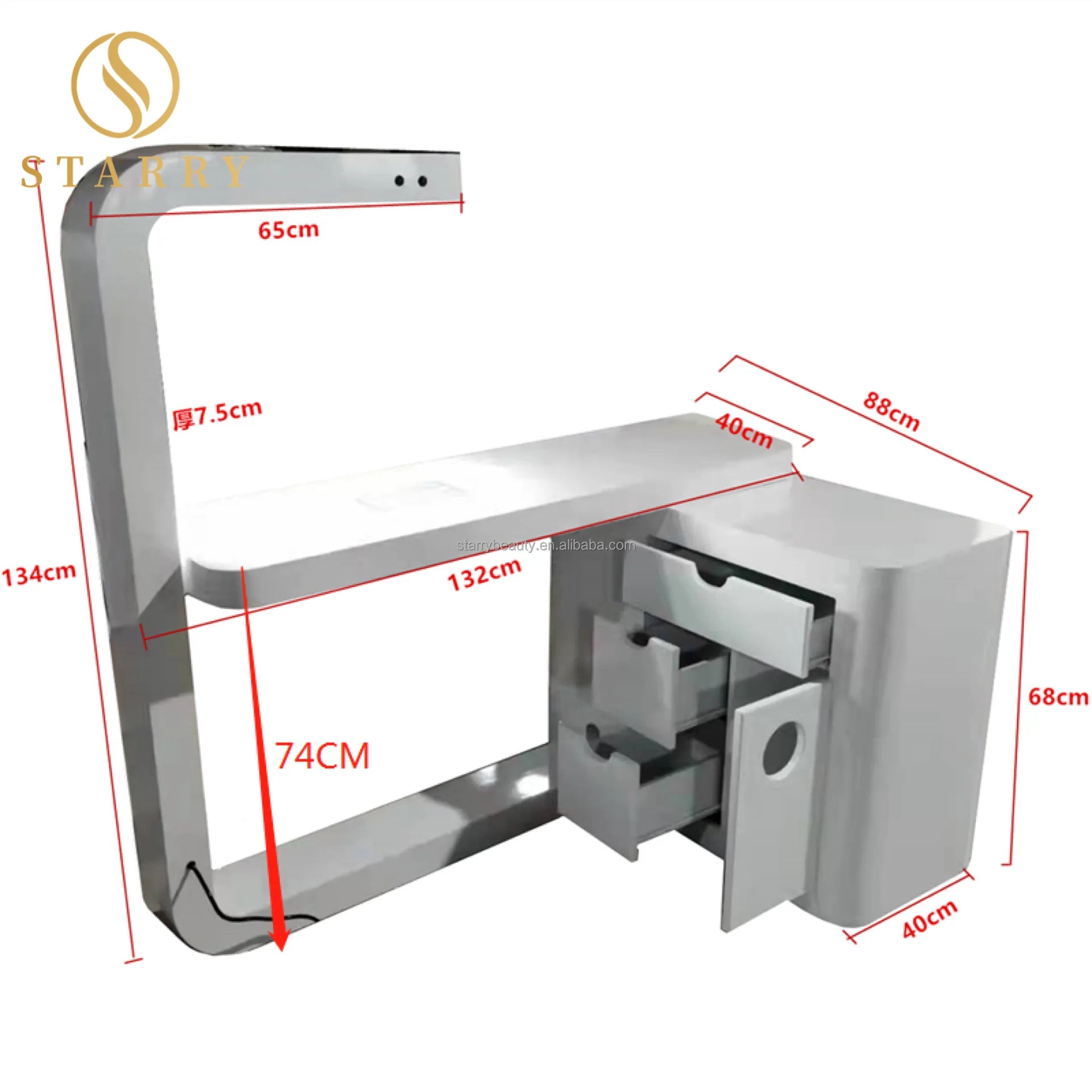 Modern Commercial LED Nail Table with Dust Collector Black Salon Furniture for Mall & Workshop Use