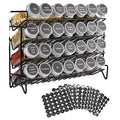 Modern 28-Piece Complete Organizer Black Kitchen Spice Rack with Empty Metal Spice Jars Funnel Labels Includes Paper Box Storage