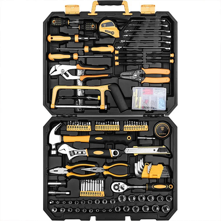 Ifixpro Hammer Saw Socket CRV Material Household Use Repair Kits Hand Tool Set 198 Pieces Plier Set Combination Blow Molding Box