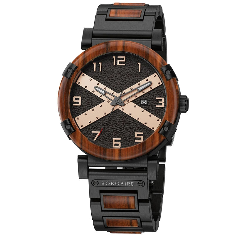 quickshipment Luxury Wood Watch for Men Custom Logo Quartz Movement Chronograph Dial Display Pointer Band Width 22mm OEM