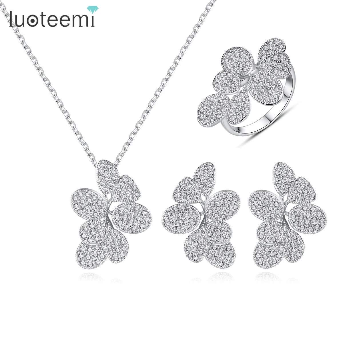LUOTEEMI Elegant Women Cubic Zirconia Jewelry Set Indian Wedding Bridal Jewellery Jewelry Sets