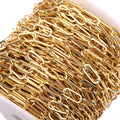 18k Gold Plated 6.5mm Stainless Steel Long Rectangular Flat Paperclip Chain for Necklaces Bracelets Earring Garment Making
