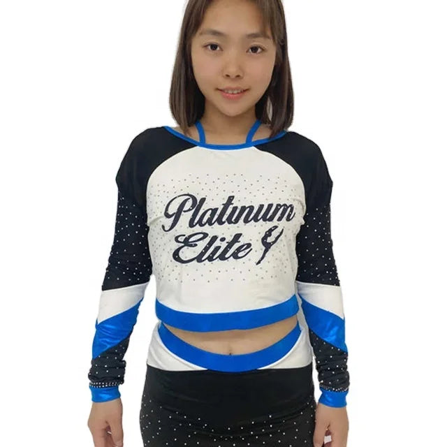 Custom Sublimation Long Sleeve Cheerleading Uniforms Metallic Fabric Custom Crop Top
