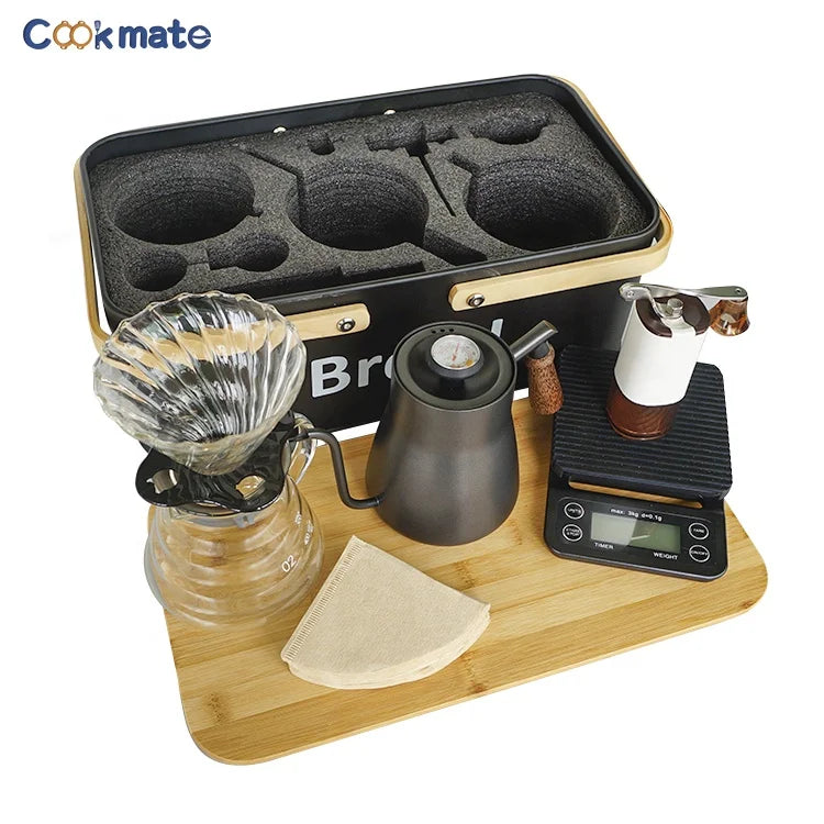 Coffee Maker Accessories Kit Coffee Gift Set with Metal Box for Home Camping Travel