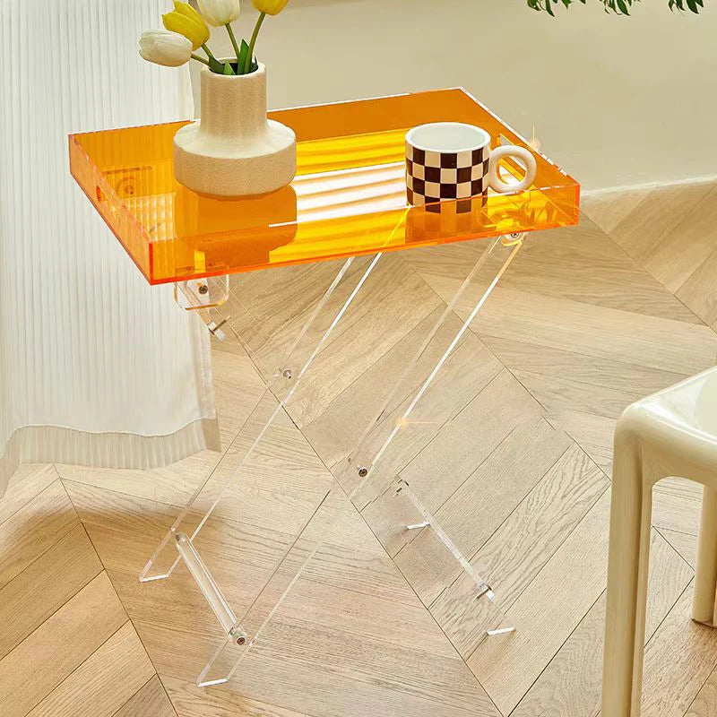 Nordic Style Clear Acrylic Folding Side Table Minimalist Extendable Home Furniture Irresistible Iridescent Rainbow Plastic