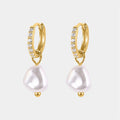 SP INS Women Fine Jewelry 18K Gold Plated S925 Sterling Silver Baroque Pearl Diamond Hoop Earring