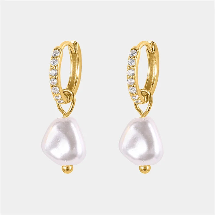 SP INS Women Fine Jewelry 18K Gold Plated S925 Sterling Silver Baroque Pearl Diamond Hoop Earring
