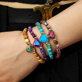 To My Godmother Women Two Color Love Elastic MultiColor Square Emperor Stone Elastic Heart Pendant Bracelet Jewelry Manufacturer