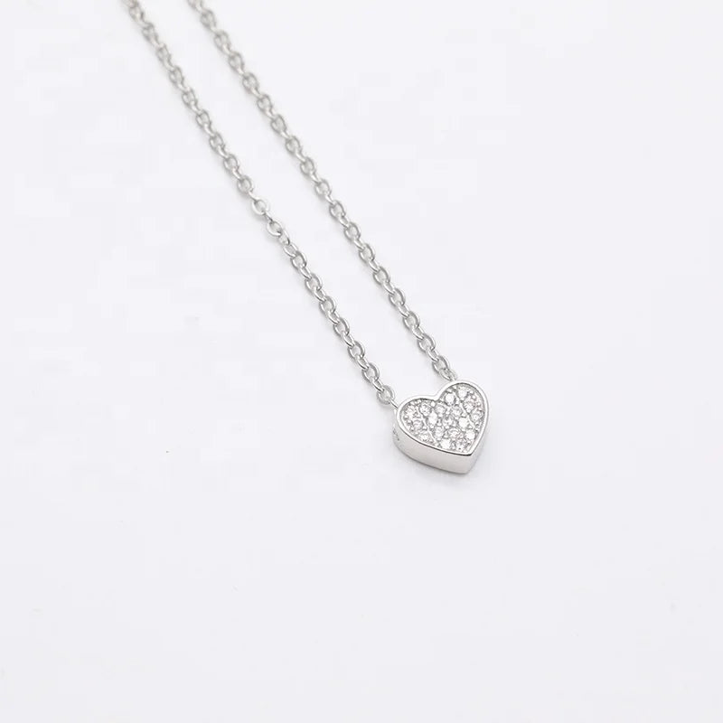 Fine Jewelry 925 Sterling Silver Cubic Zircon Heart Pendant Necklace for Women Heart Locket Necklace