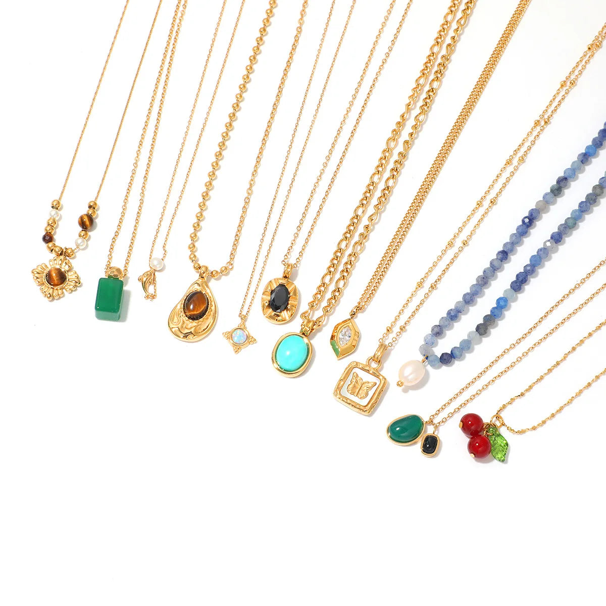 Summer Butterfly Cherry Pearl 18k Gold Plated Natural Stone Waterproof Stainless Steel Pendant Fashion Jewelry Necklaces Women