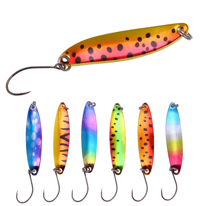 WEIHE 4.5cm 5g 6 Colors Artificial Metal Fishing Lure Copper Colorful Fishing Bait Spoon with Single Hook Pesca