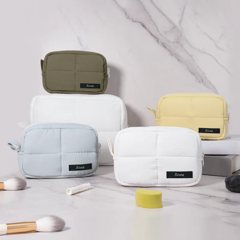 Professional OEM ODM Custom Logo Luxury Waterproof Puffy Quilted Nylon Travel Makeup Cosmetic Bags