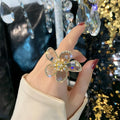 2022 Fashion Statement Adjustable Flower Finger Rings Three-Dimensional Crystal Flower Ring Women