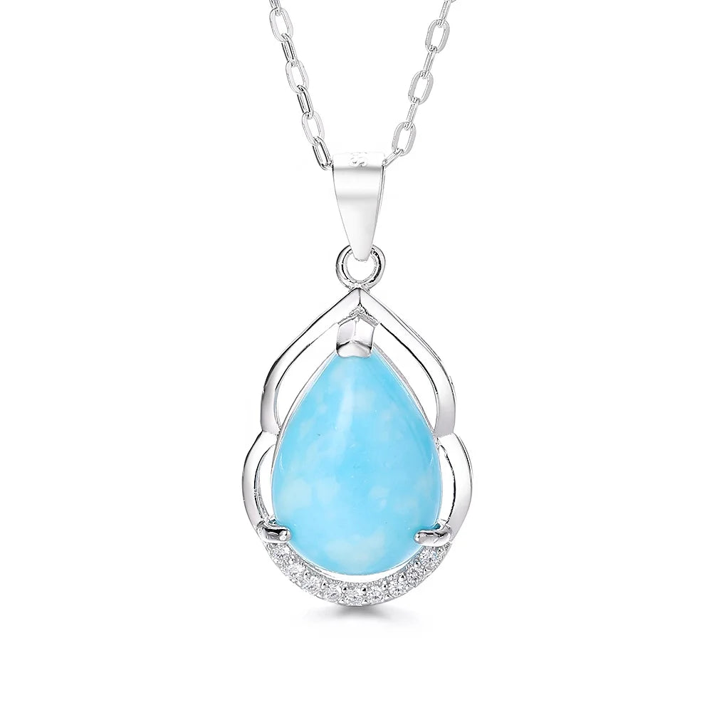 Best-selling Synthesis Larimar Gem 925 Sterling Silver Pendant for Women With Simple Design