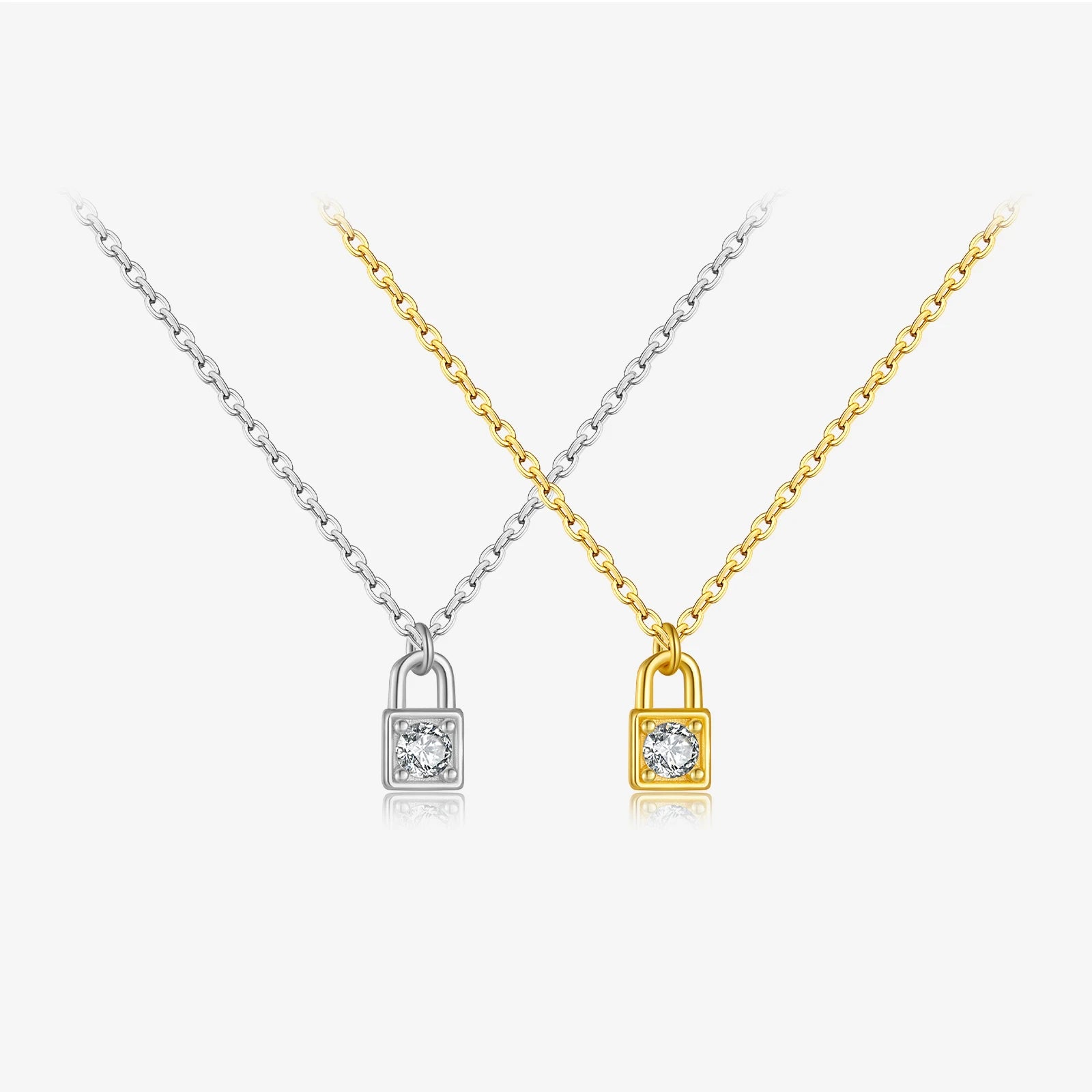 FUANAY Luxury S925 Sterling Silver Necklace Long Adjustable Link Chain with Zircon Wedding Jewelry-Love Lock Necklace