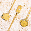 Factory New Arrival Wholesale Vintage Oval Coin Necklaces Devil's Eye Palm Shape Gold Plated Necklace Women