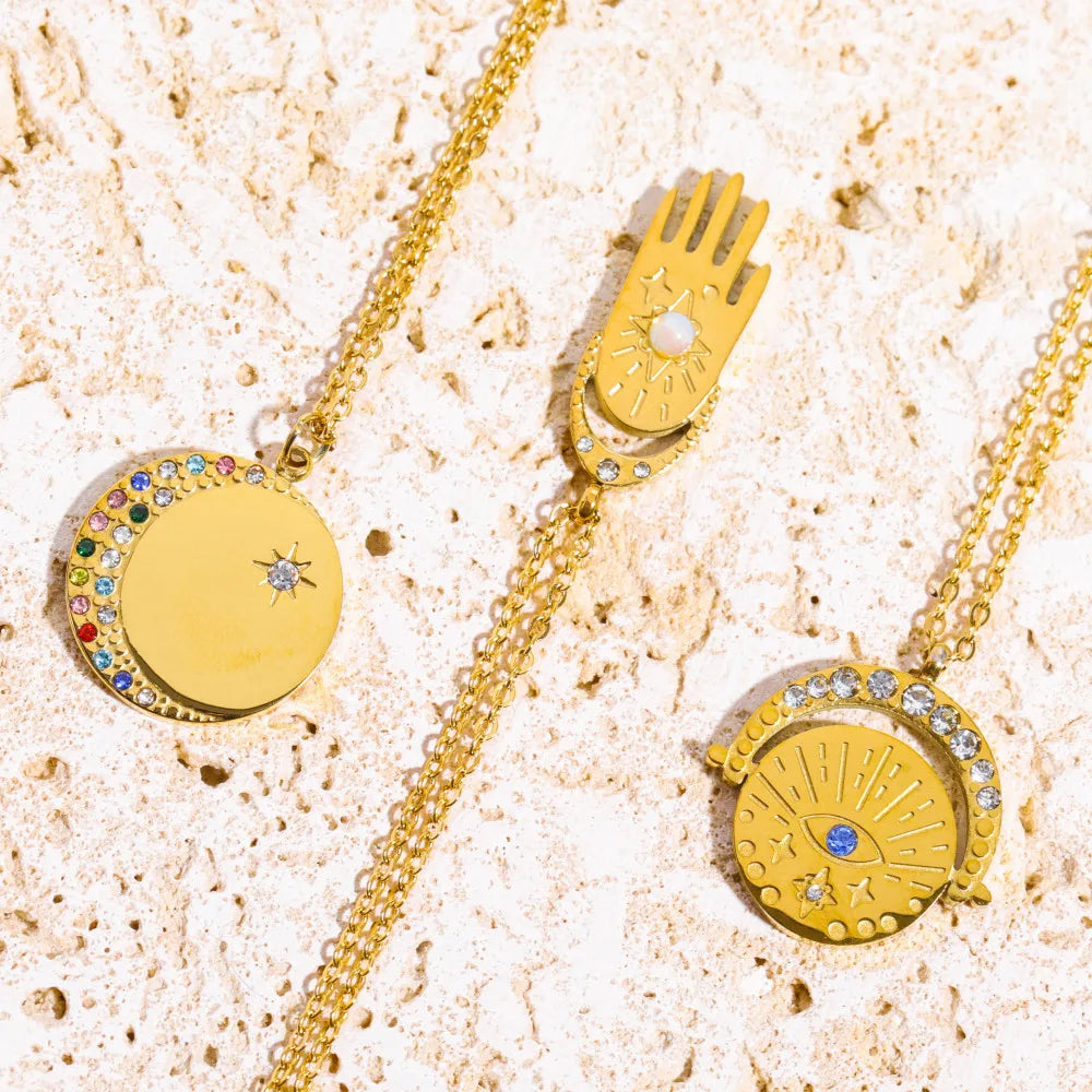 Factory New Arrival Wholesale Vintage Oval Coin Necklaces Devil's Eye Palm Shape Gold Plated Necklace Women