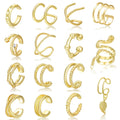Fashion 15 Pieces Non Piercing Ear Cuffs Earrings Set Gold Plated Star Leaf Snake Adjustable Clip-on Earrings for Ladies