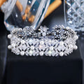Luxury Chunky White Cluster Cubic Zirconia Flower Big Bridal Pearl Bracelets for Wedding Engagement Party Jewelry Gifts