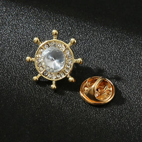 Creative Fashion Rudder Small Classic Men's Suit Chest Brooch Wedding Gift Gold Plated Alloy