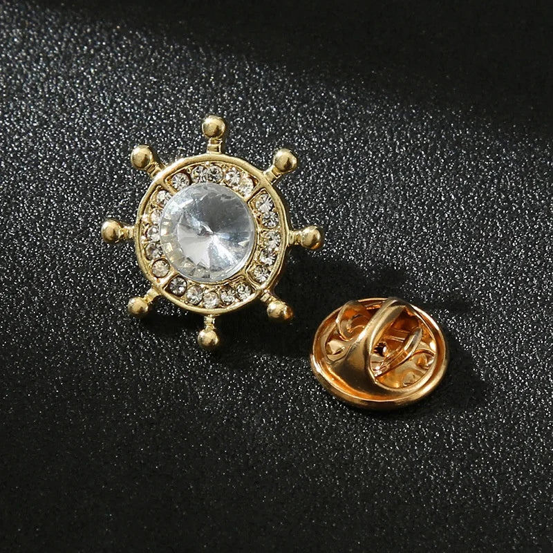 Creative Fashion Rudder Small Classic Men's Suit Chest Brooch Wedding Gift Gold Plated Alloy