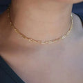 RINNTIN SC64 Fine Jewelry Chain Necklace for Women 14K Gold Plated 925 Sterling Silver Paperclip Chain Necklace