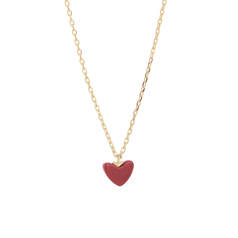 Custom Valentine's Day Gift 925 Sterling Silver Small Heart Necklace New Fashion Gold Plated Red Heart Necklace Pendant