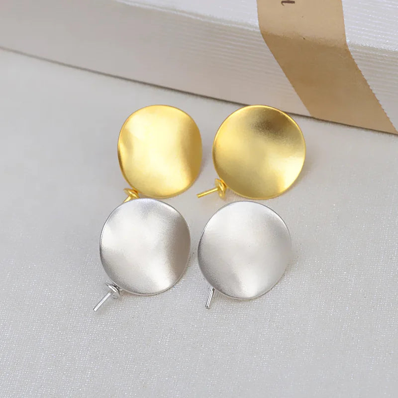 S925 Silver Simple Stud Earrings with Oval Frosted Design DIY Accessories Featuring Pearl Jade Emerald Tire Hair Hare Included