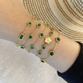 Geometric Round Square Star Flower Zircon 18K Gold Plated Stainless Steel Emerald Green Crystal Bracelet