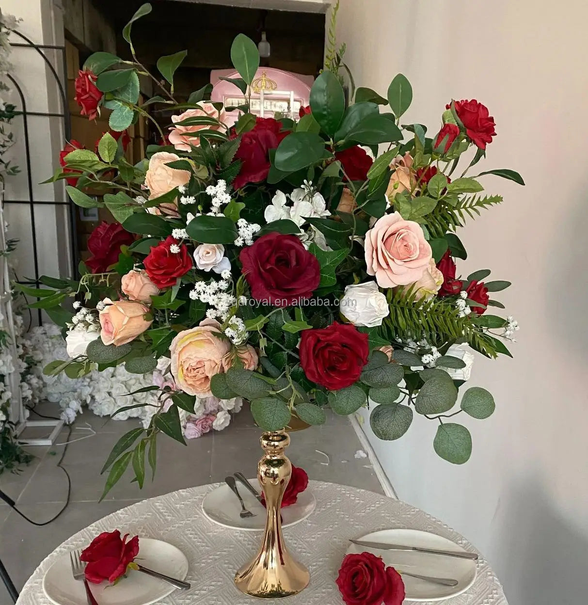 Customized White Rose Babys Breath Flower Ball Wedding Centerpieces Soft Christmas Table Decorations for Party Events