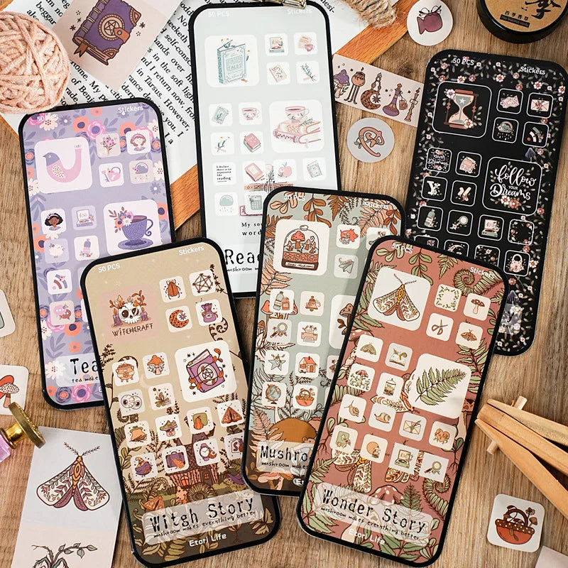 Beautiful Story Series Handbook Material Decorative Landscaping Cut Film Sticker Packs 50 Sheets Per Pack