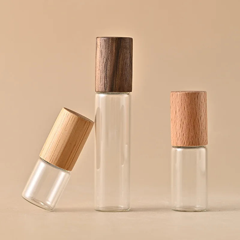 Essential oil perfume roller bottle clear amber pink purple green 5ml glass roll on bottle with cap