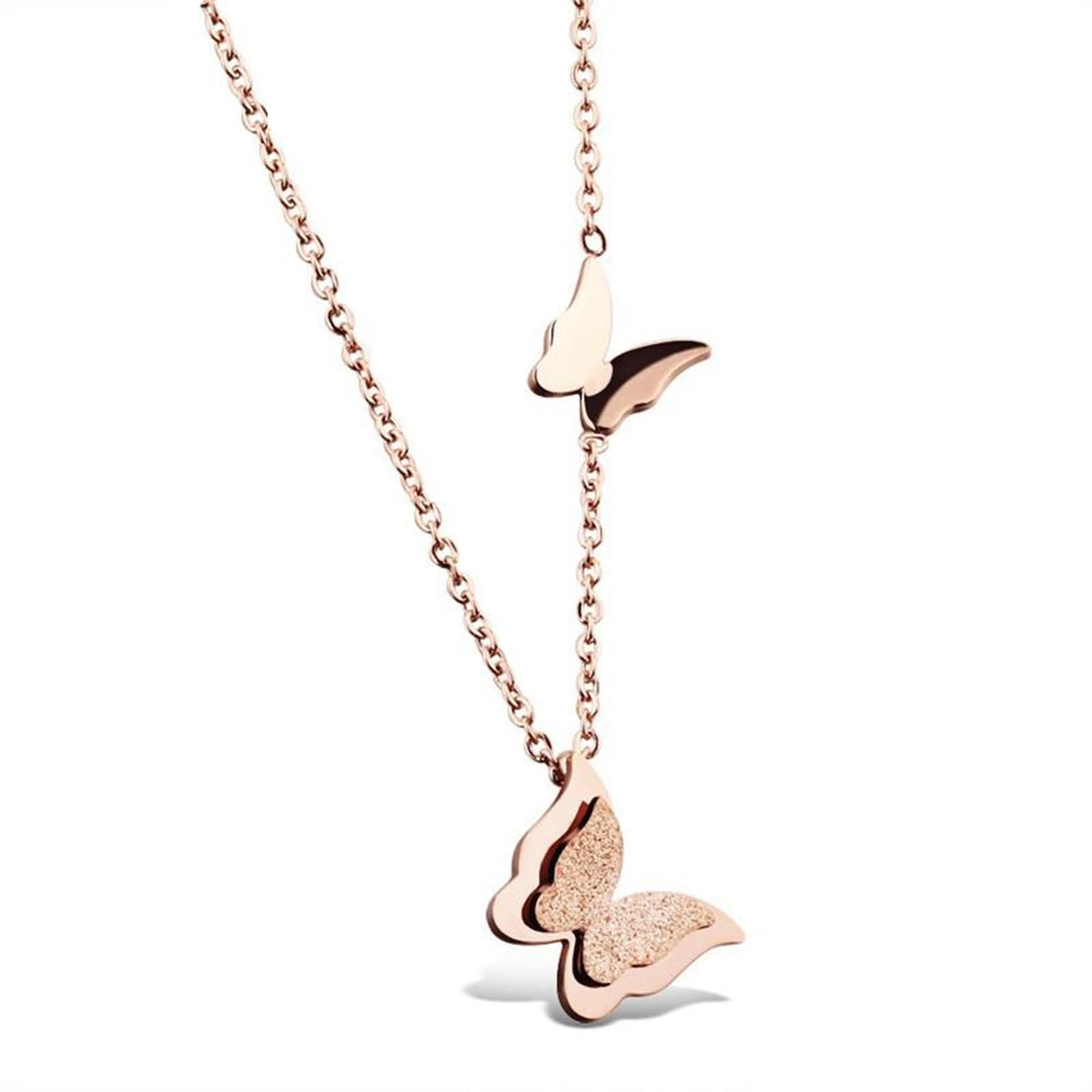18K Rose Gold Plated Titanium Stainless Steel Trendy Butterfly Choker Necklace Pendant for Girls Women Link Chain Lovers Shape MegaBDM